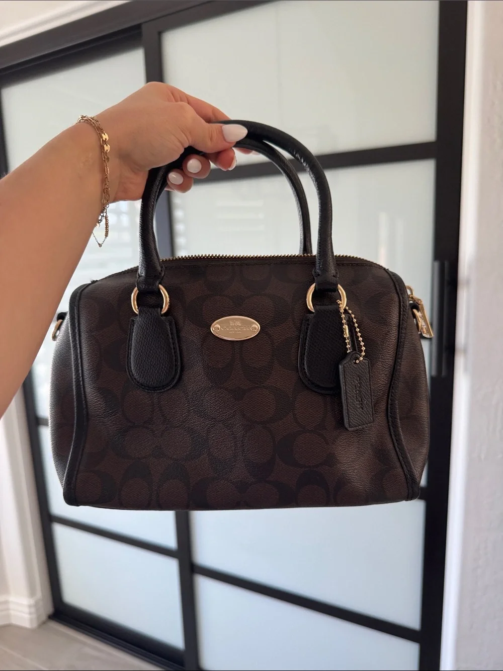 Coach F34084 Signature Mini Bennet Satchel with Black Strap
